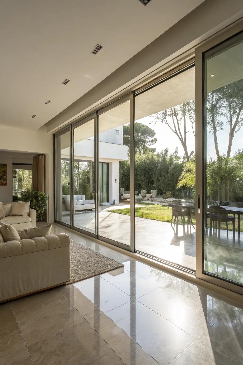 Achieve a bright, spacious ambiance with sliding glass doors.