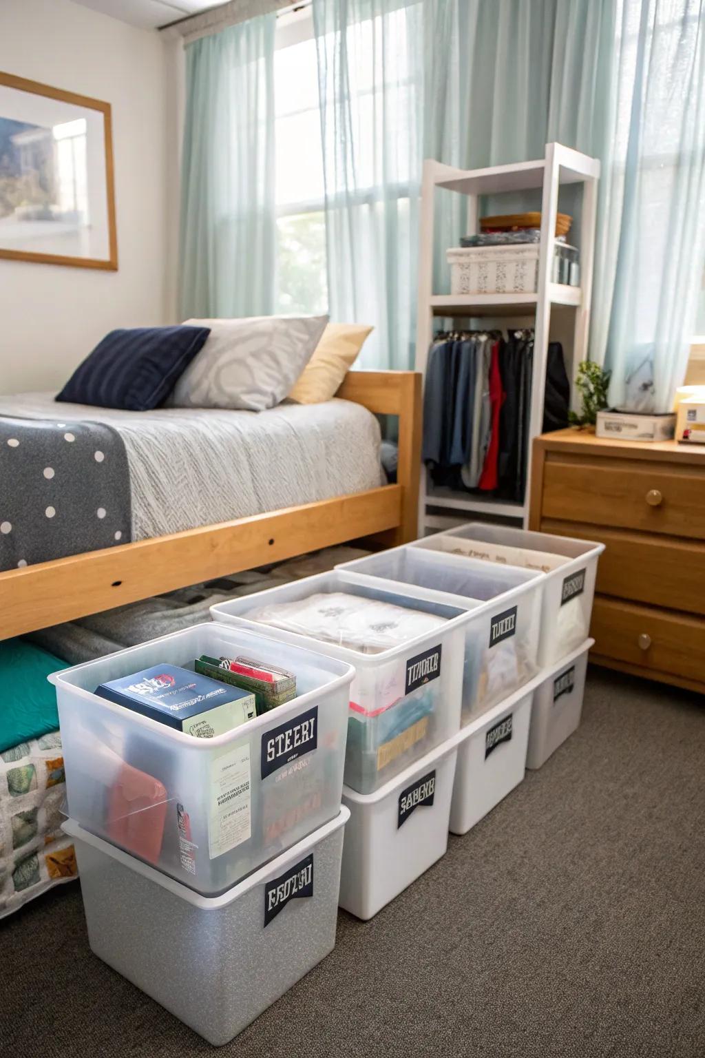 Take advantage of your dorm room's space with these efficient under-bed storage options.