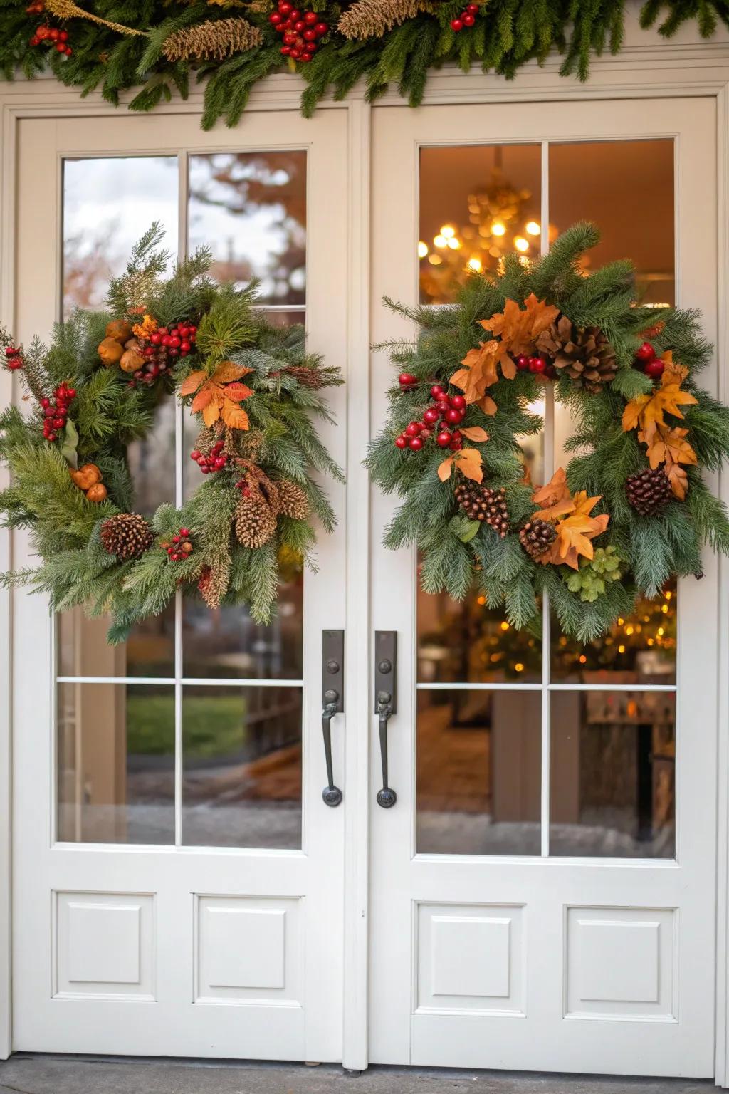 Adorn your entryway with seasonal wreaths, bringing a touch of nature right to your doorstep.