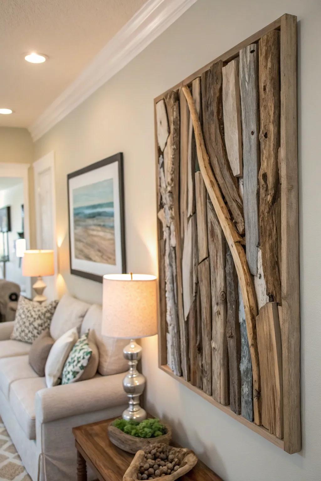 Found-wood wall art gives a natural feel to any setting.