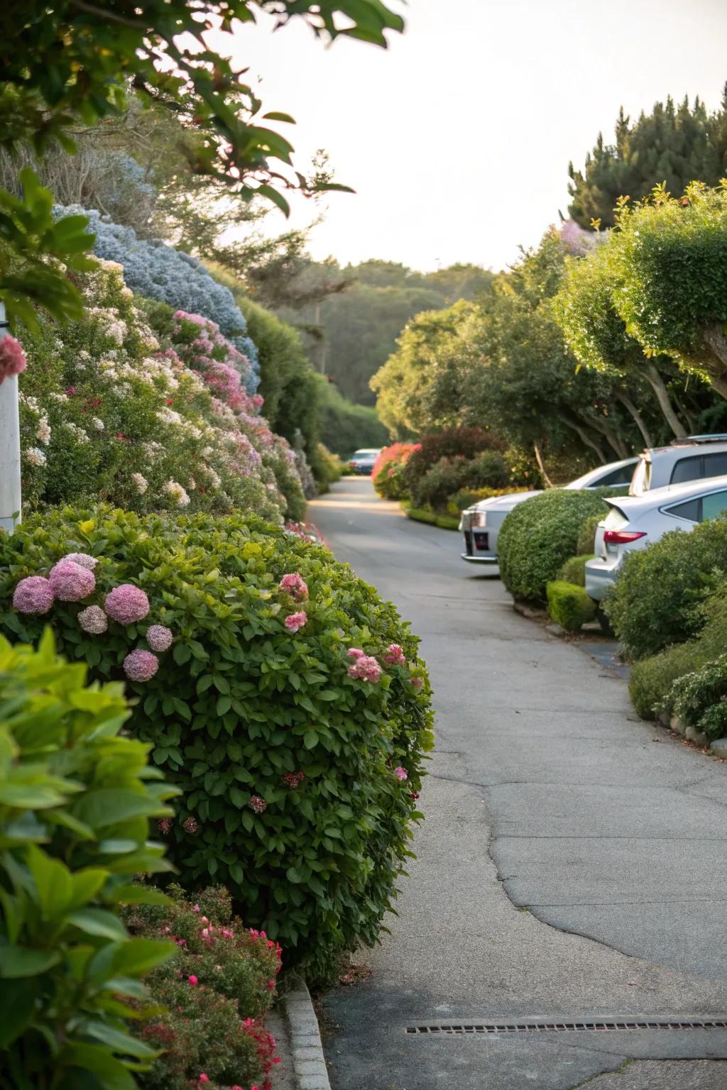 Driveway featuring vibrant green borders, amplifying its sophistication.