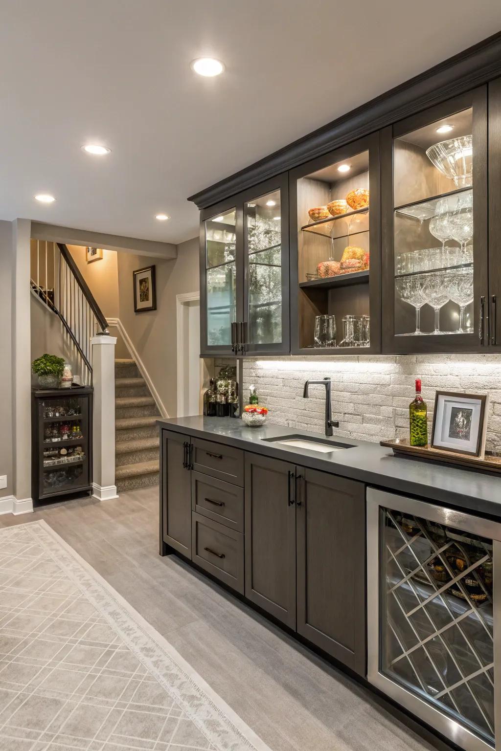 Chic storage units and display shelves bring a sense of style and order.