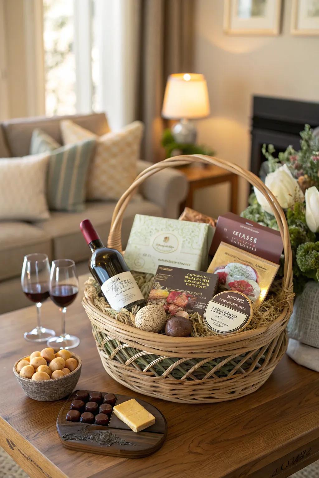 A gourmet indulgence Easter basket, perfectly crafted for the discerning palate.