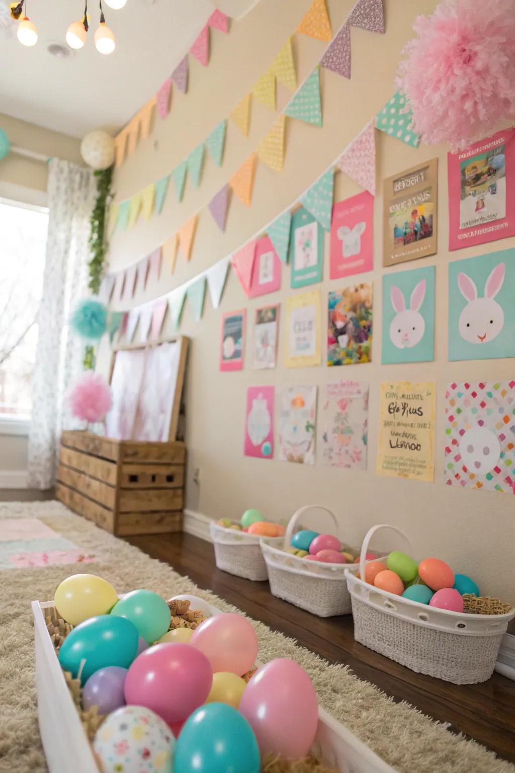 Whimsical rabbit-themed decorations bring Easter magic to life.