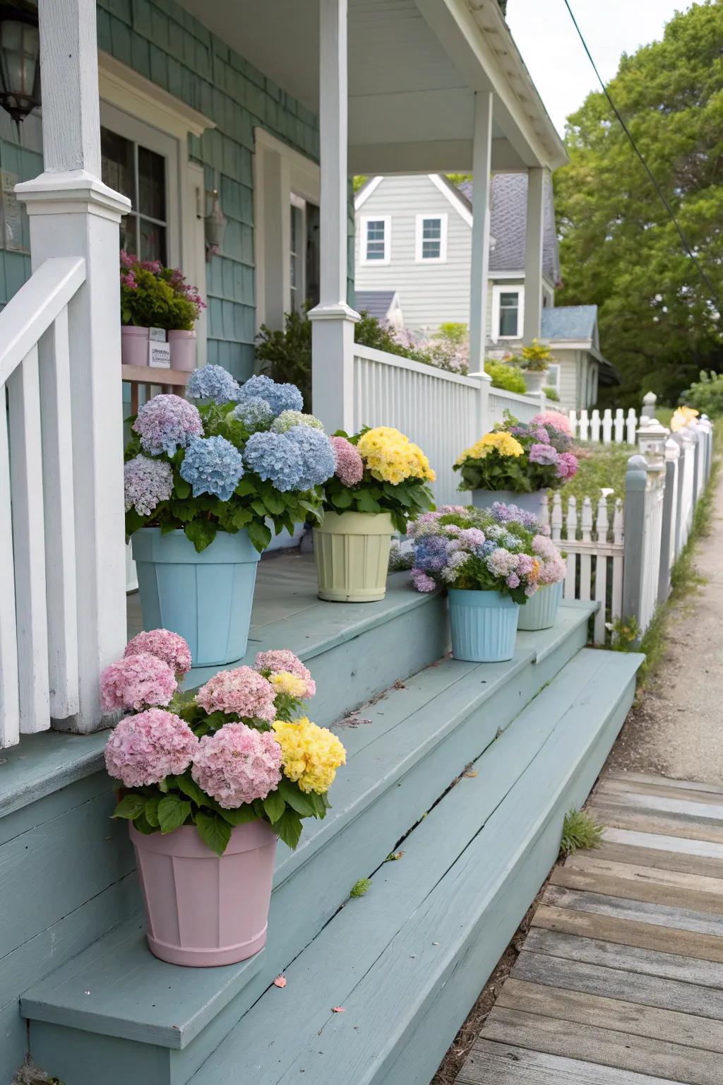 Potted flowers quickly bring a touch of spring to your porch.