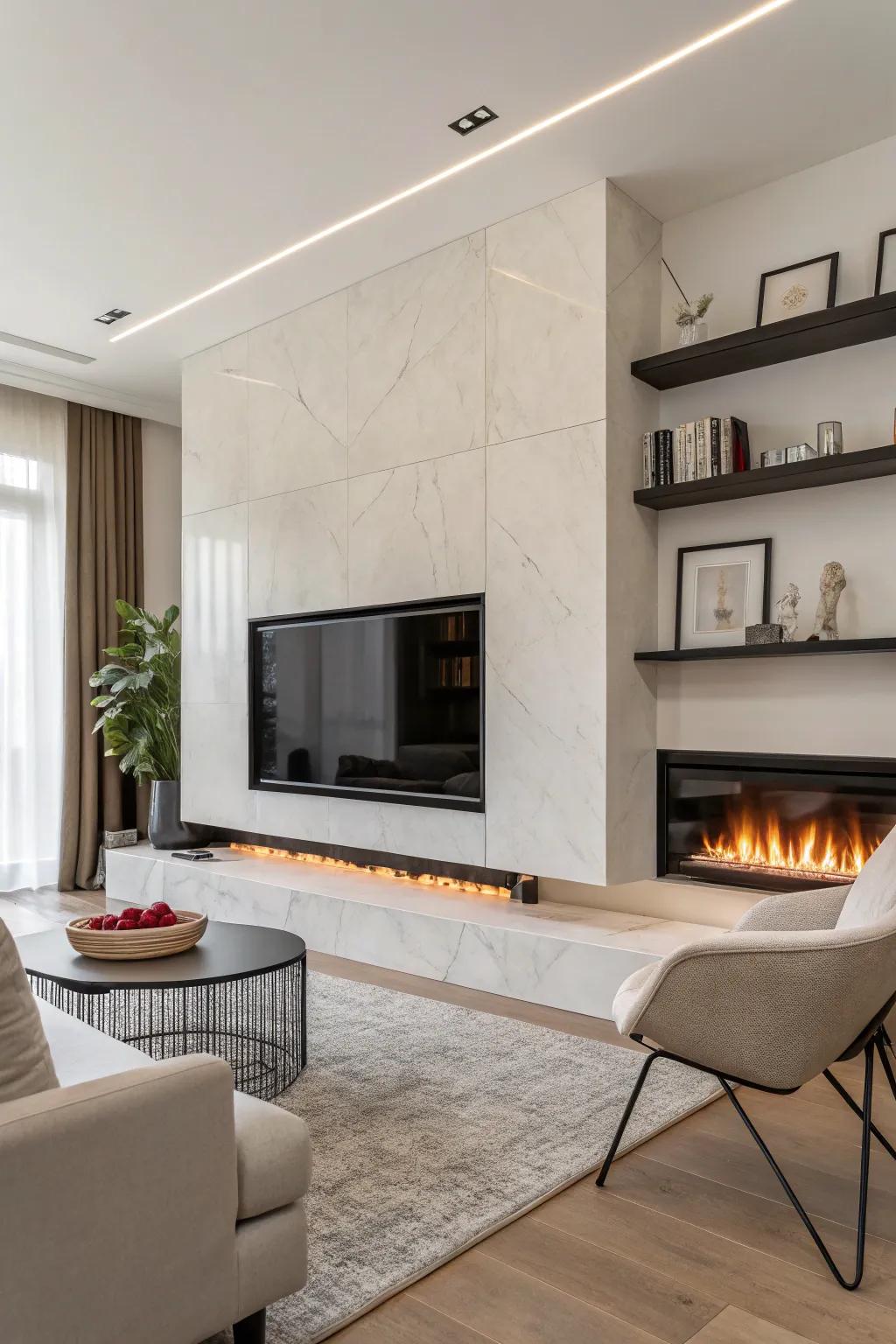 Elegant and contemporary electric fire feature enhancing a minimalist living room.