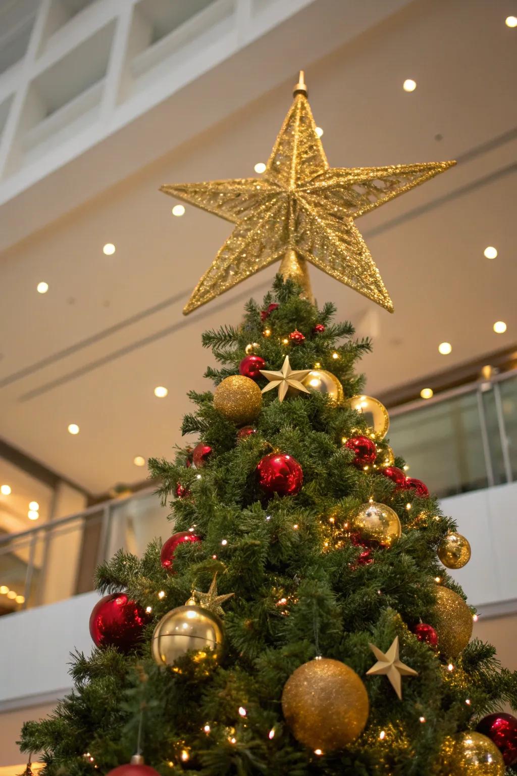A gold star elevates the tree with a festive, regal touch.