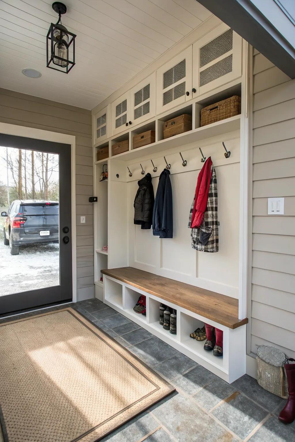 Change your entryway into a useful mudroom with structured storage.