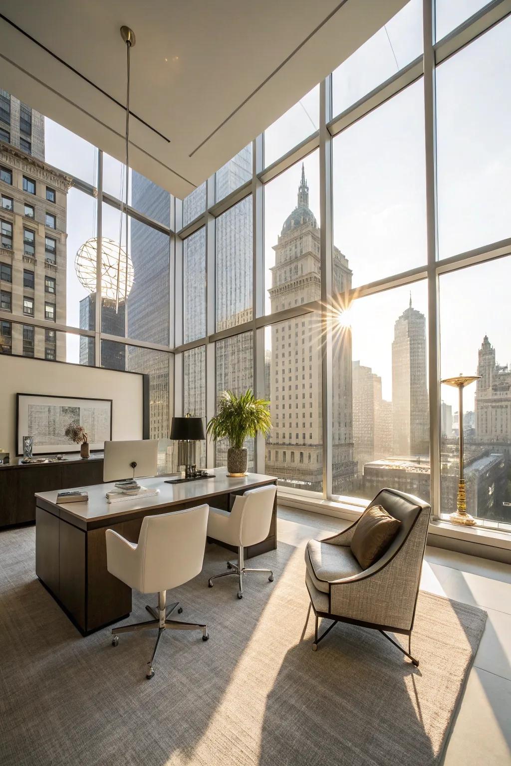 A minimalist executive office with lots of sunlight.