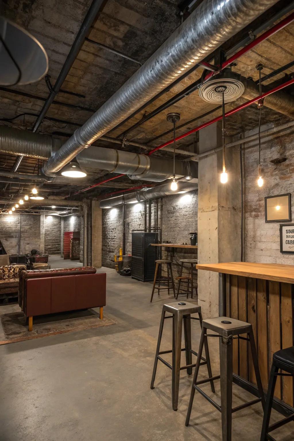 Basement featuring exposed mechanical elements for an industrial touch.