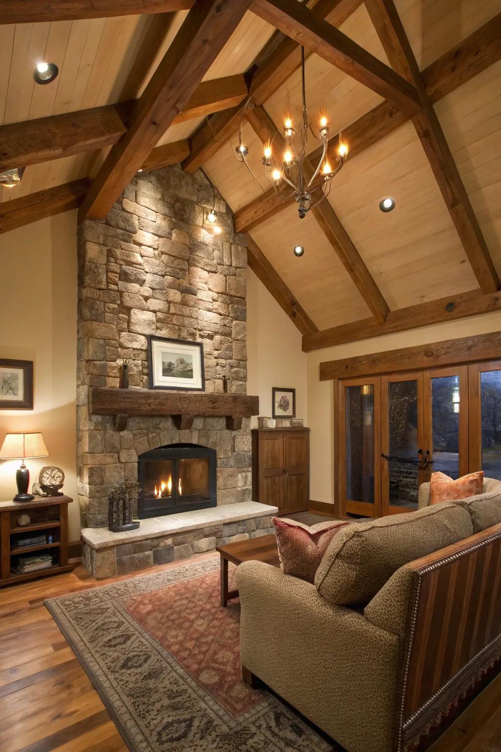 Rustic wooden beams bring coziness and character.