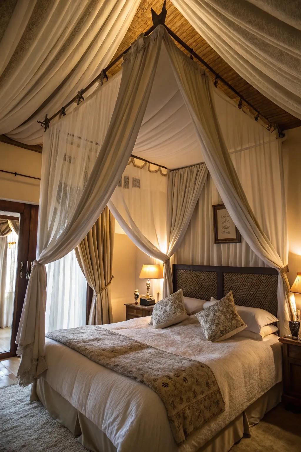 Create a dreamy retreat with a canopy-style fabric ceiling.