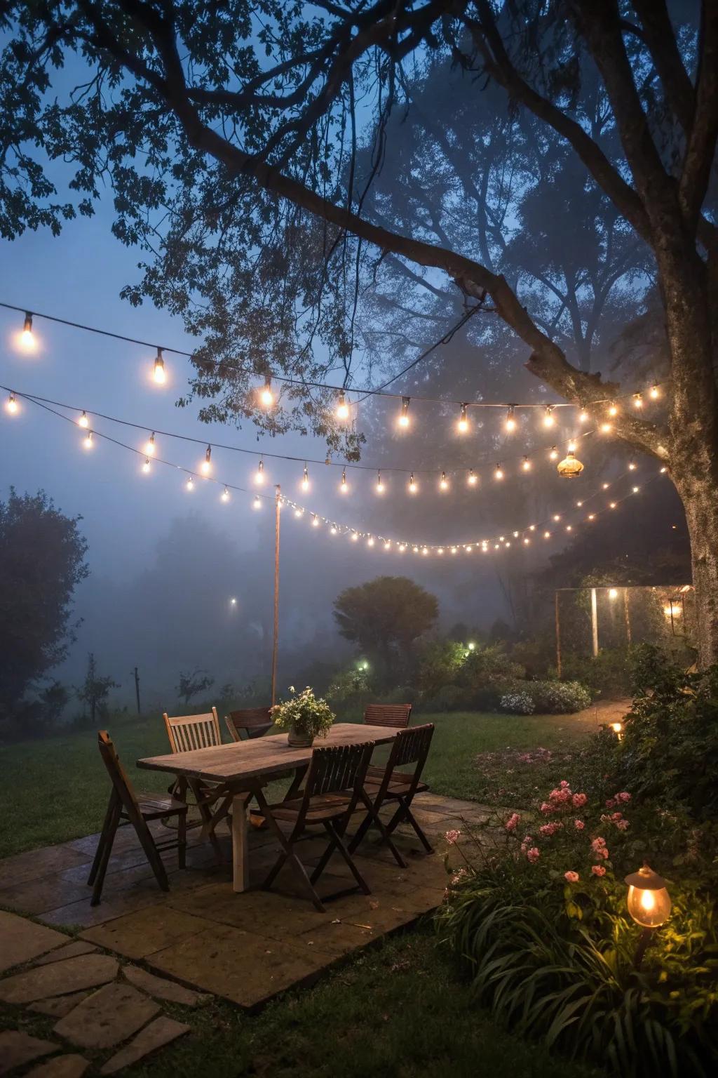 A celestial canopy of ornamental lights crafts a magical ambiance.