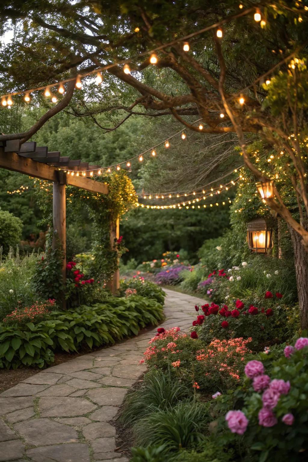 A garden transformed into an enchanting fairy realm.