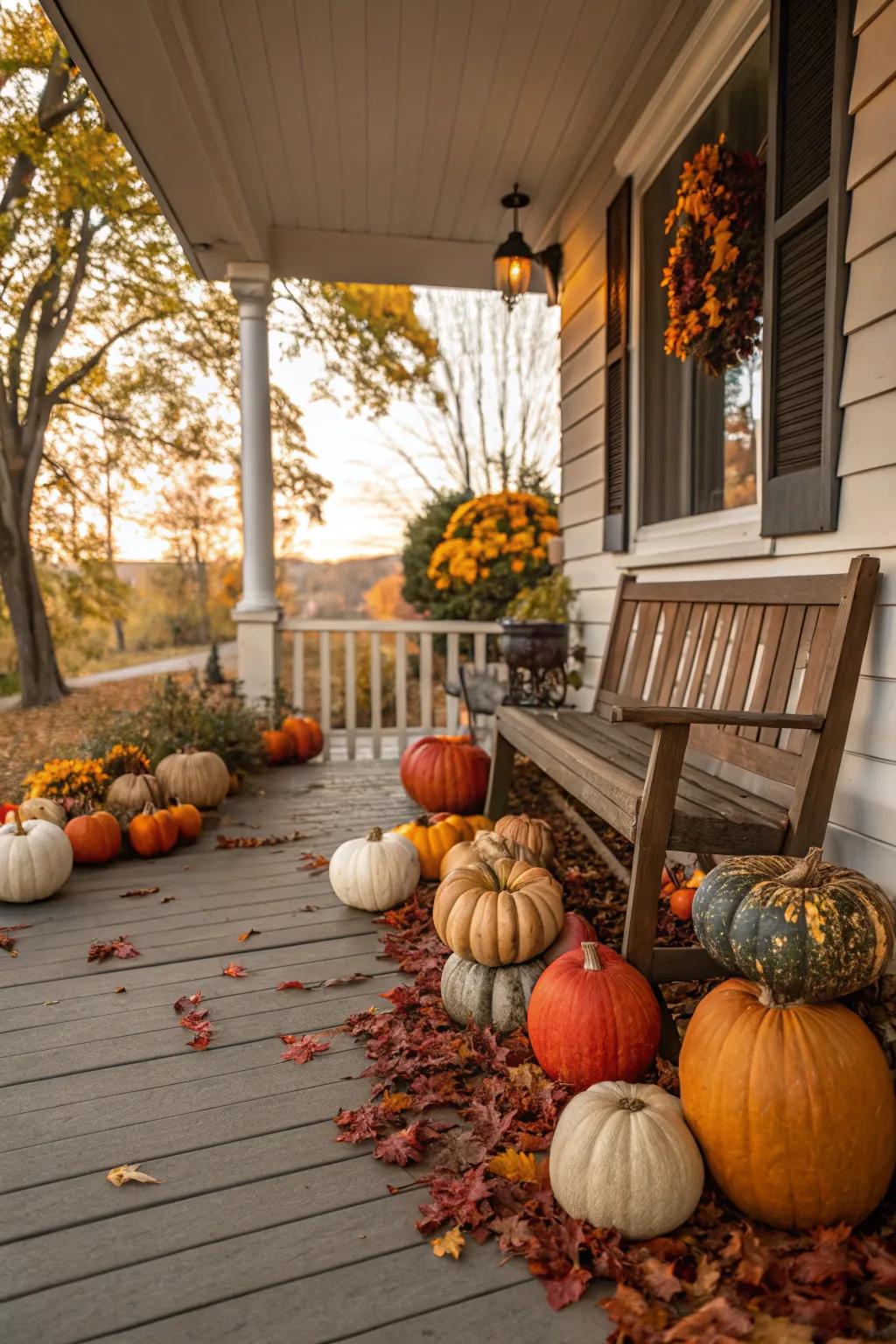 A lively display of pumpkins showcasing the range of autumn's beloved decorations.