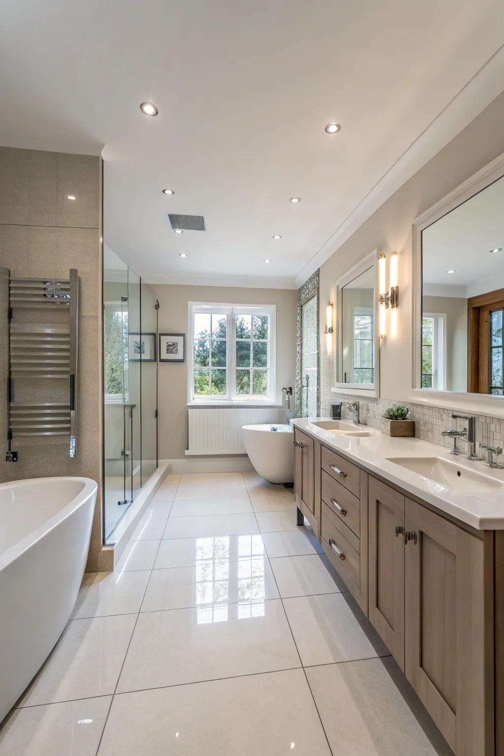 A family bathroom with a superb balance of space and style.