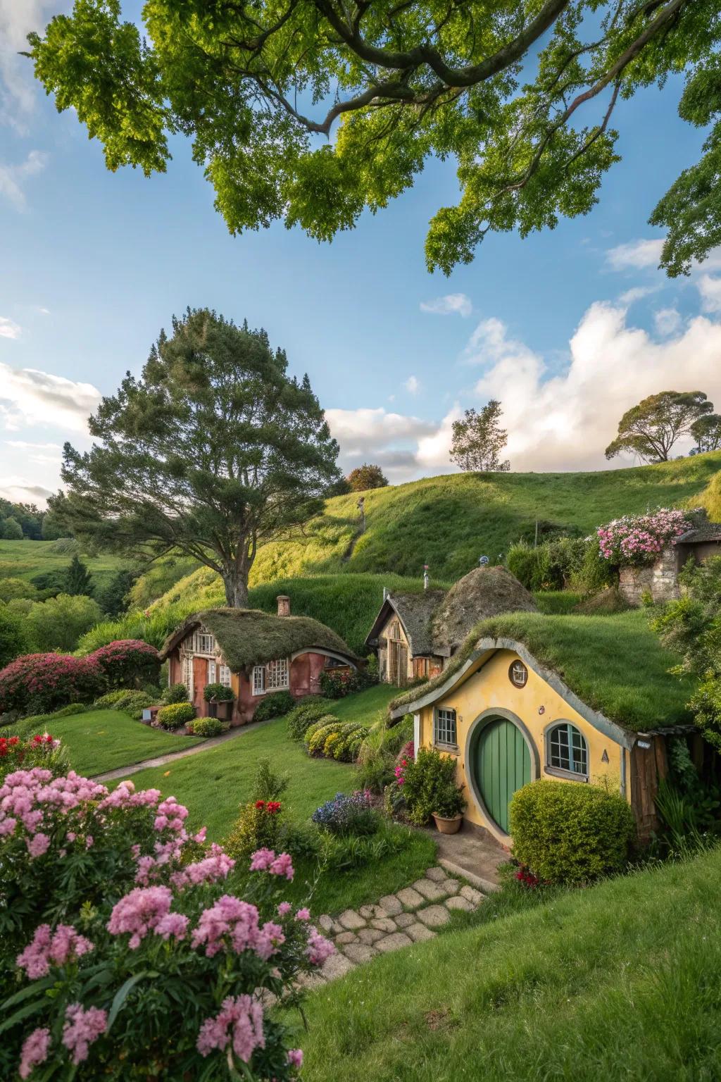 Individual homes coalesce to form a cohesive family compound setting.