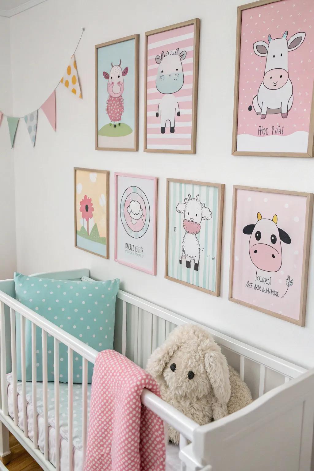 Bring character to your nursery with delightful farm animal artwork.