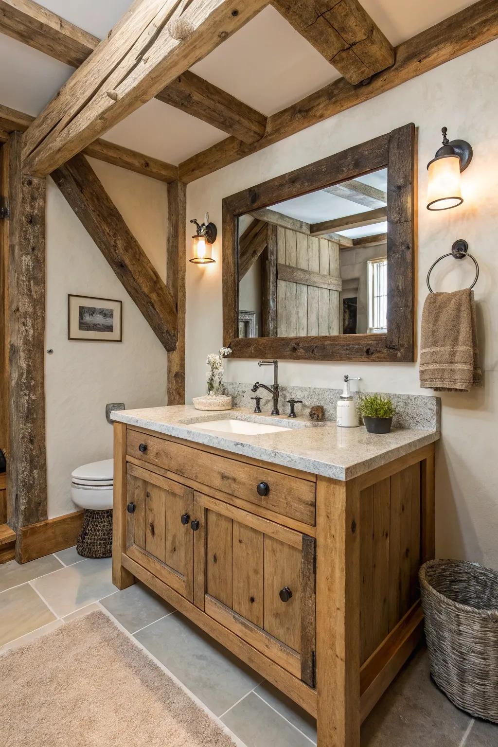 Natural elements such as stone and wood contribute to a welcoming country ambiance.