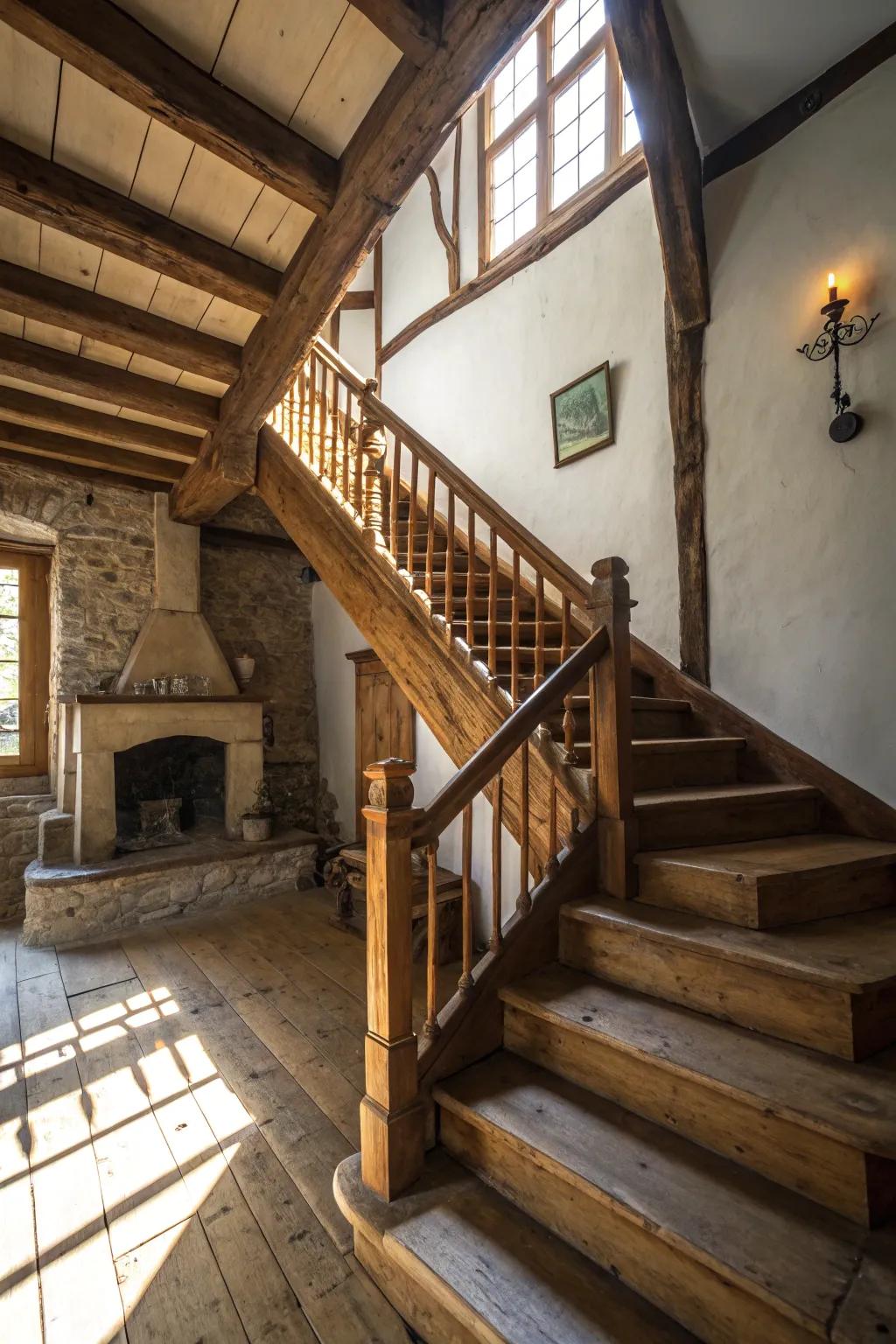 Unprocessed timber banisters bring warmth and authenticity to your farmhouse staircase.