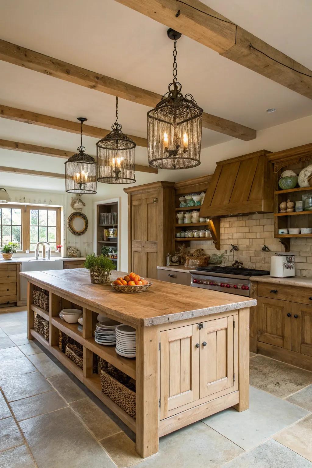 A rustic kitchen that encourages socializing and comfort.