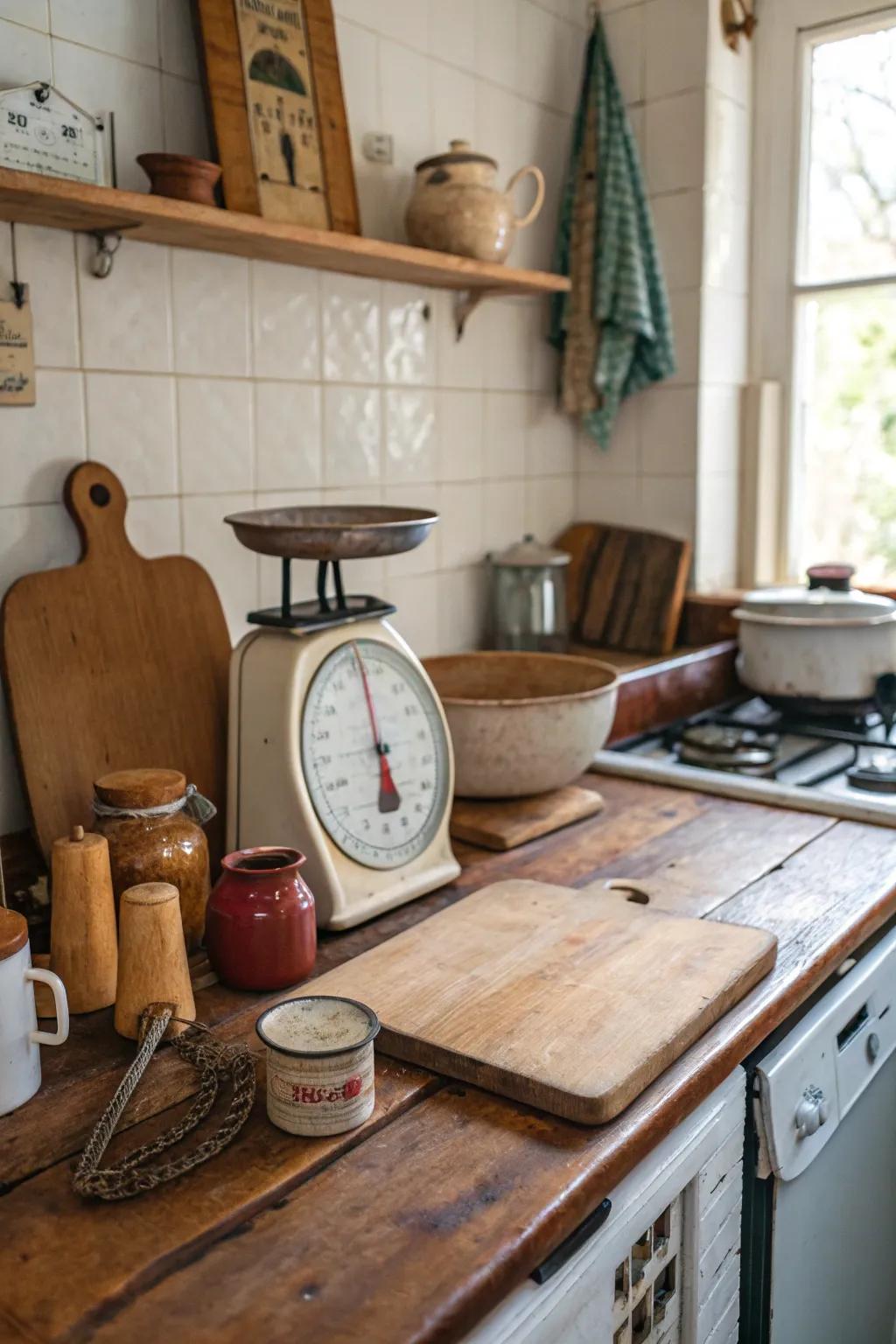 A classic balance serving as the centerpiece of a captivating cooking space surface.