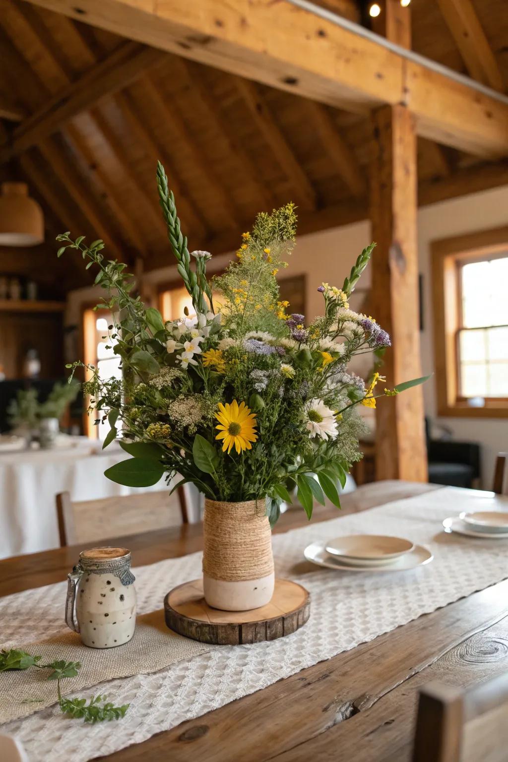 Natural elements enliven any farmhouse table design.