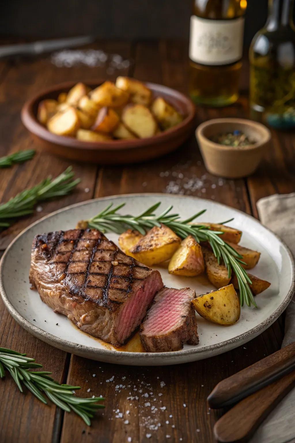 A classic combination: steak and potatoes.