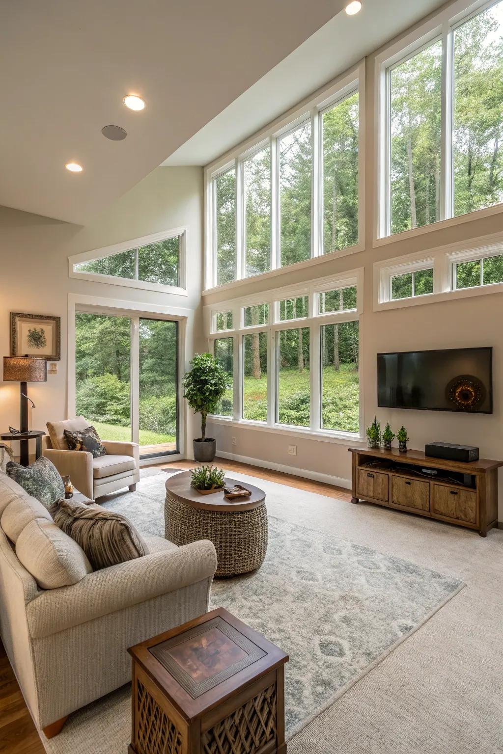 Large windows fill the basement with sunshine, resulting in an attractive setting.