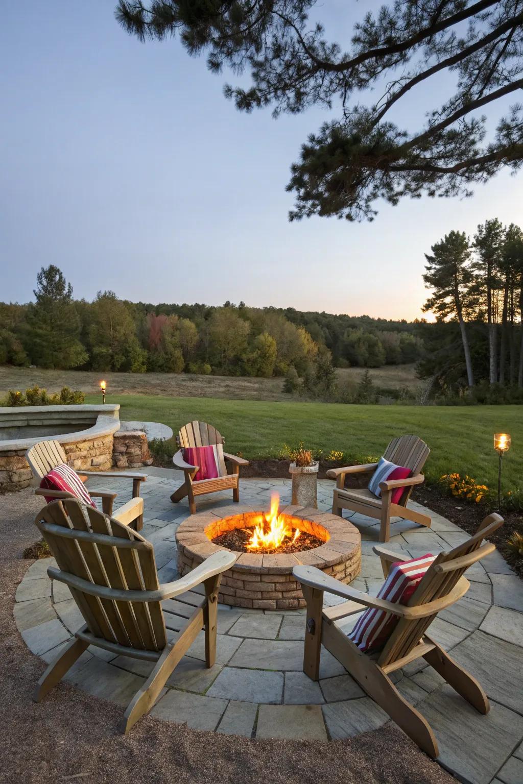 Classic Adirondack chairs provide a timeless and comfortable seating option.