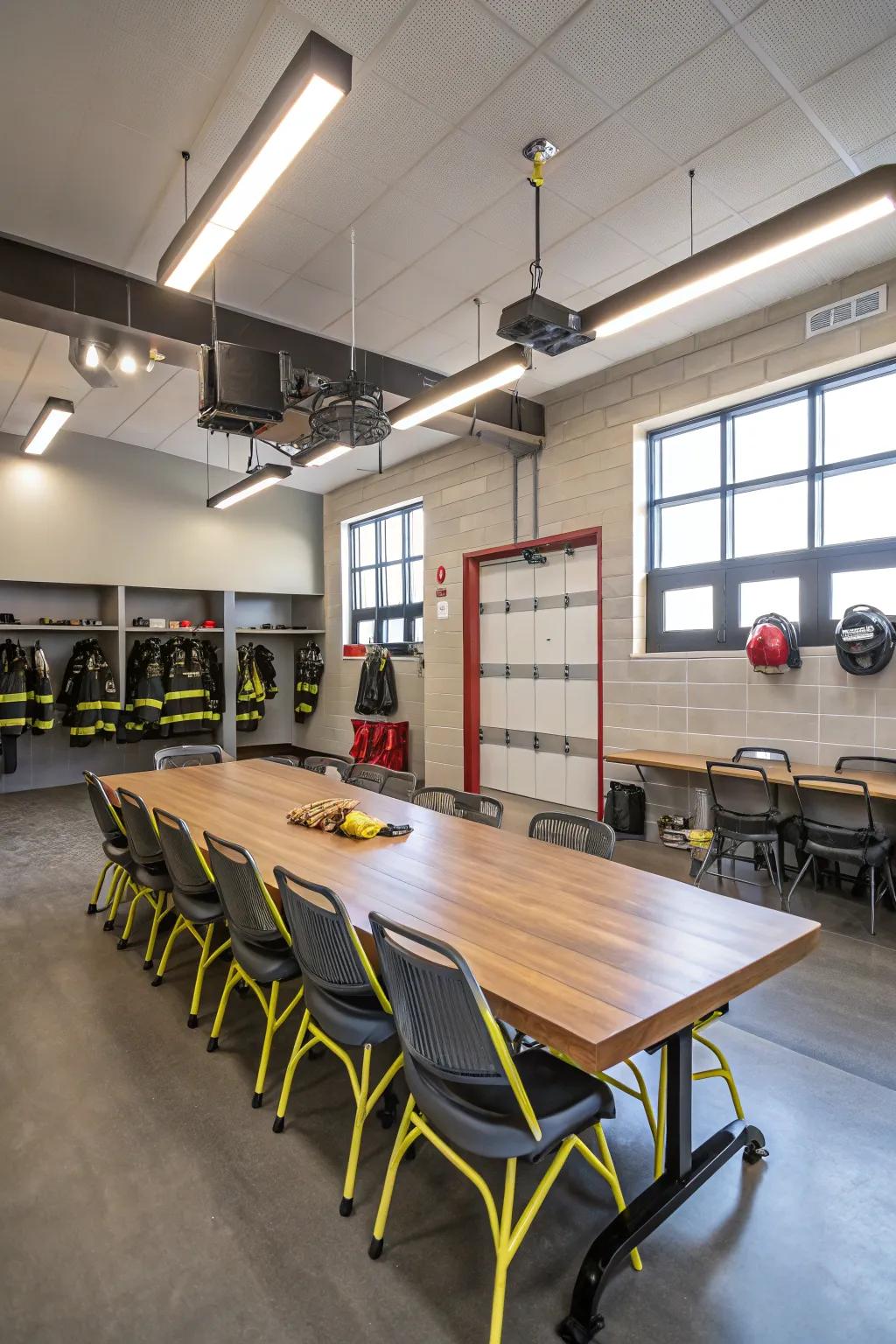 A fire station meeting room crafted for effective teamwork and output.