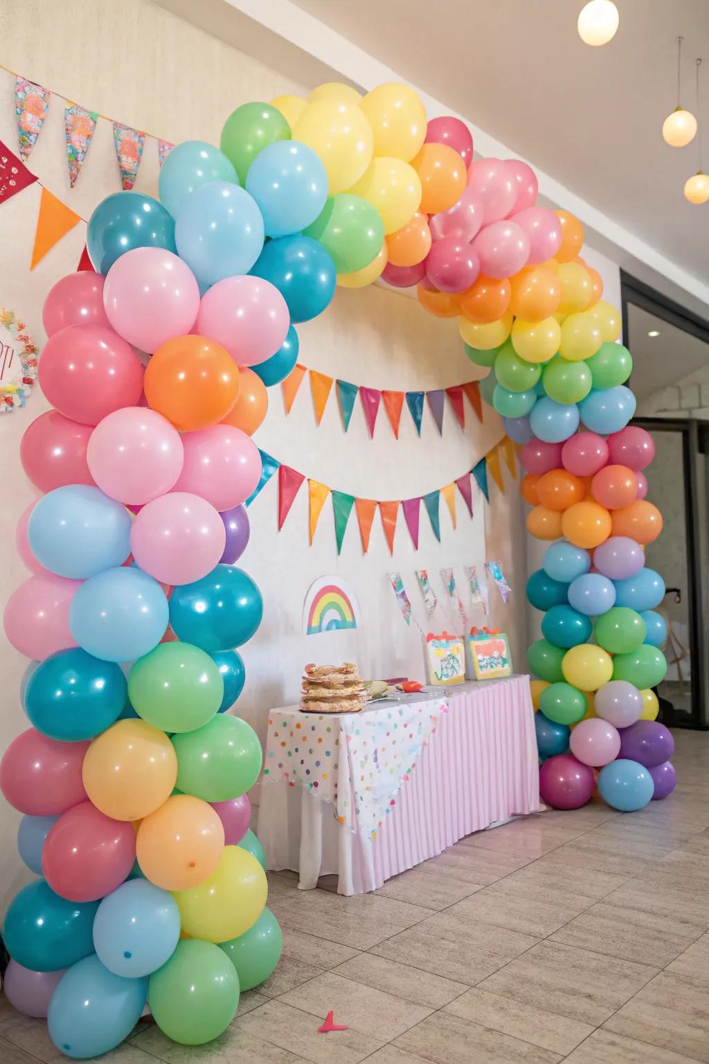 A stunning balloon arch creating a celebratory atmosphere for the party.