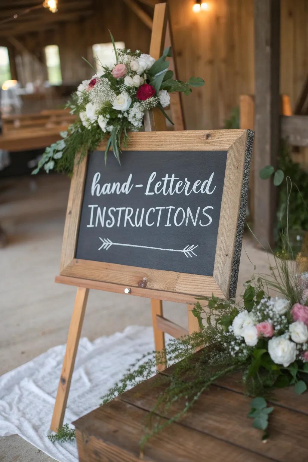 Chalkboard signs enhance the rustic feel of your flower bar.