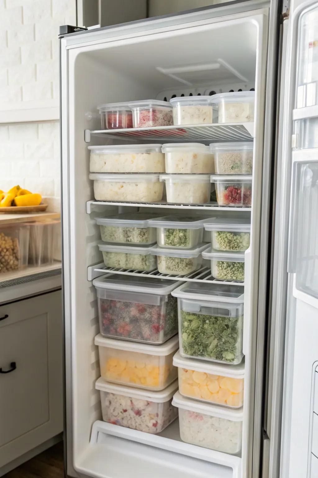 Clear containers bring both visibility and structure to your French door freezer.
