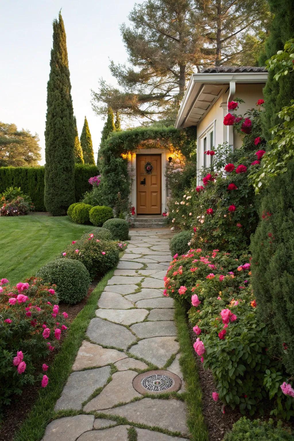 A stone path offers timeless elegance to any entrance.