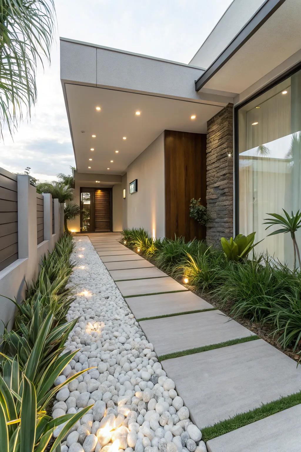 With a white rock border, create a welcoming entrance.