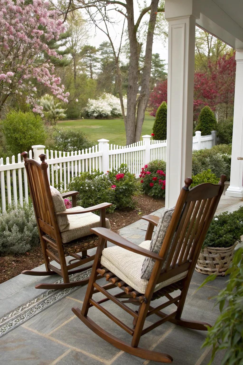 Classic rocking chairs deliver a timeless elegance and comfort.