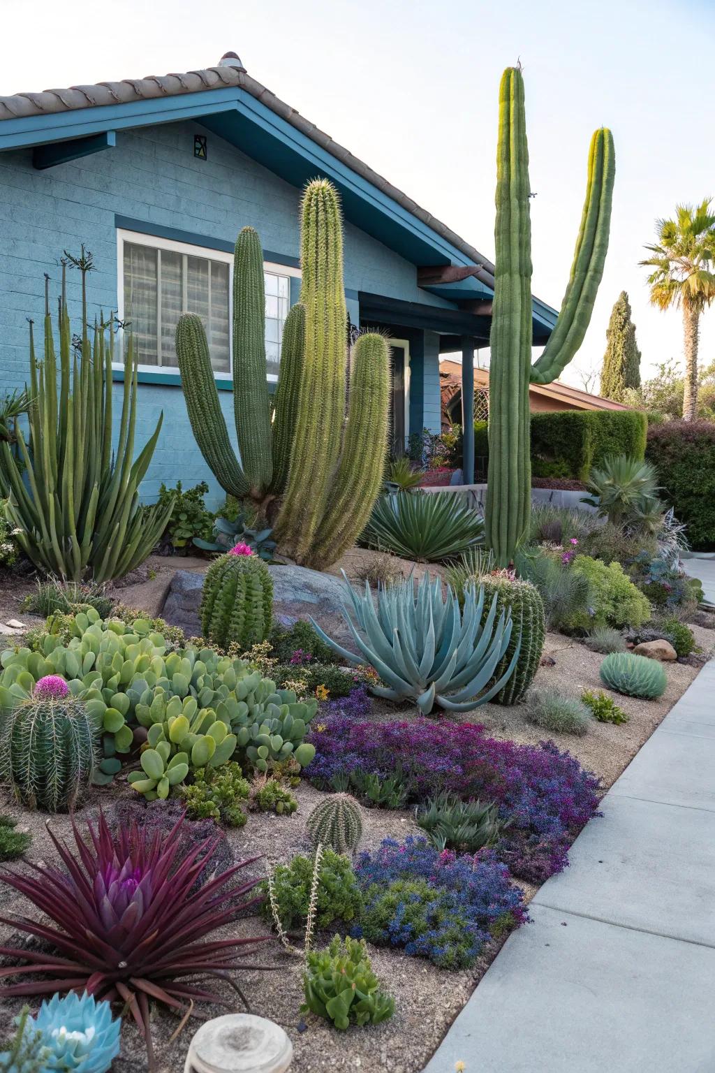 Cacti and succulents offer captivating aesthetics and flourish in dry climates.