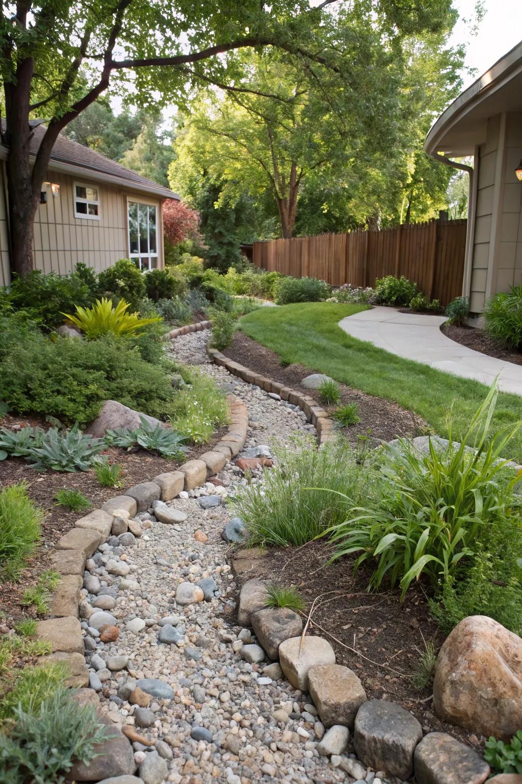 Bending paths in your streambed contribute an organic, flowing aesthetic to your landscape.