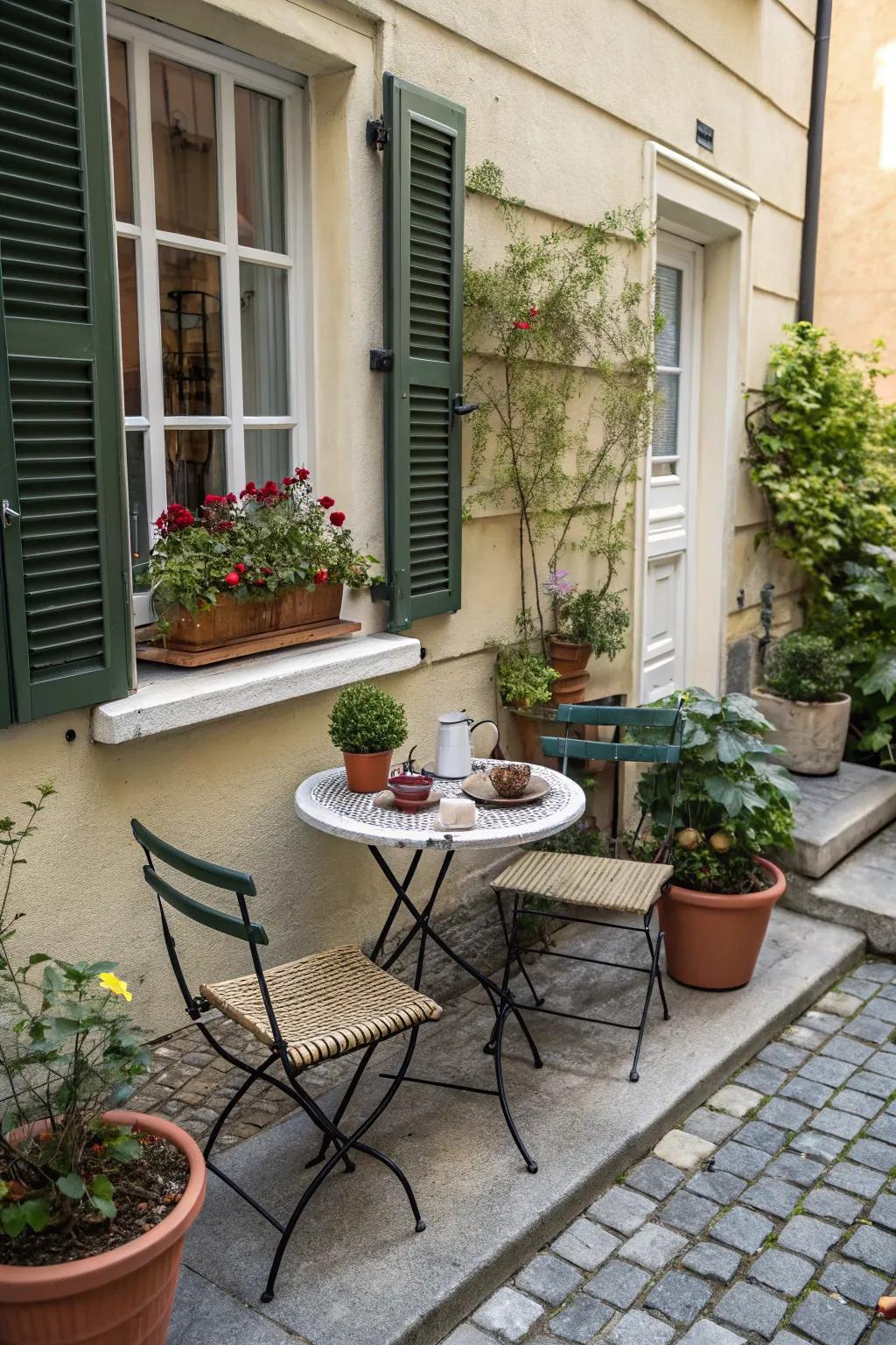 Design a lovely caf&eacute; nook for those intimate front yard moments.