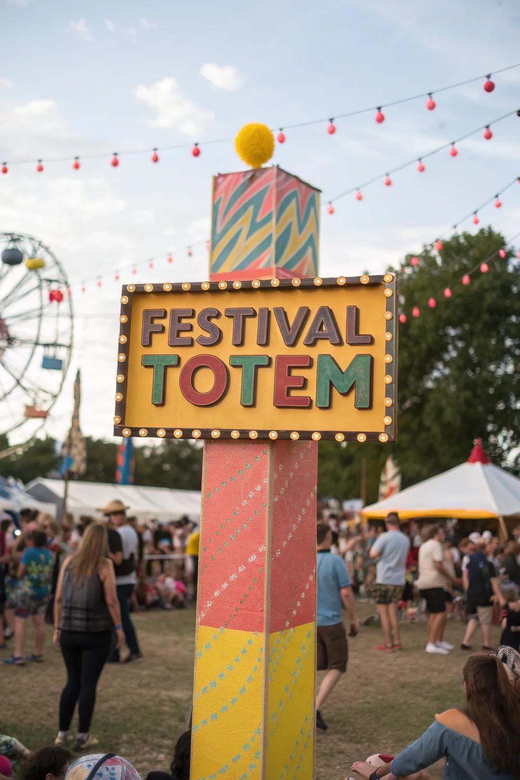 <strong><em>Clever puns on totems can bring joy and laughter to any festival</em></strong>.&rdquo; loading=&rdquo;lazy&rdquo; class=&rdquo;pimg&rdquo;>
	</picture><figcaption><strong><em>Clever puns on totems can bring joy and laughter to any festival</em></strong>.</figcaption></figure>
<p>A totem that&rsquo;s full of puns can really get the crowd going. I once put together a sign that said, &lsquo;I&rsquo;m here for the music,&rsquo; and it got a few laughs and helped me start conversations.</p>
<h3>Possibly handy products:</h3>
<ul class=