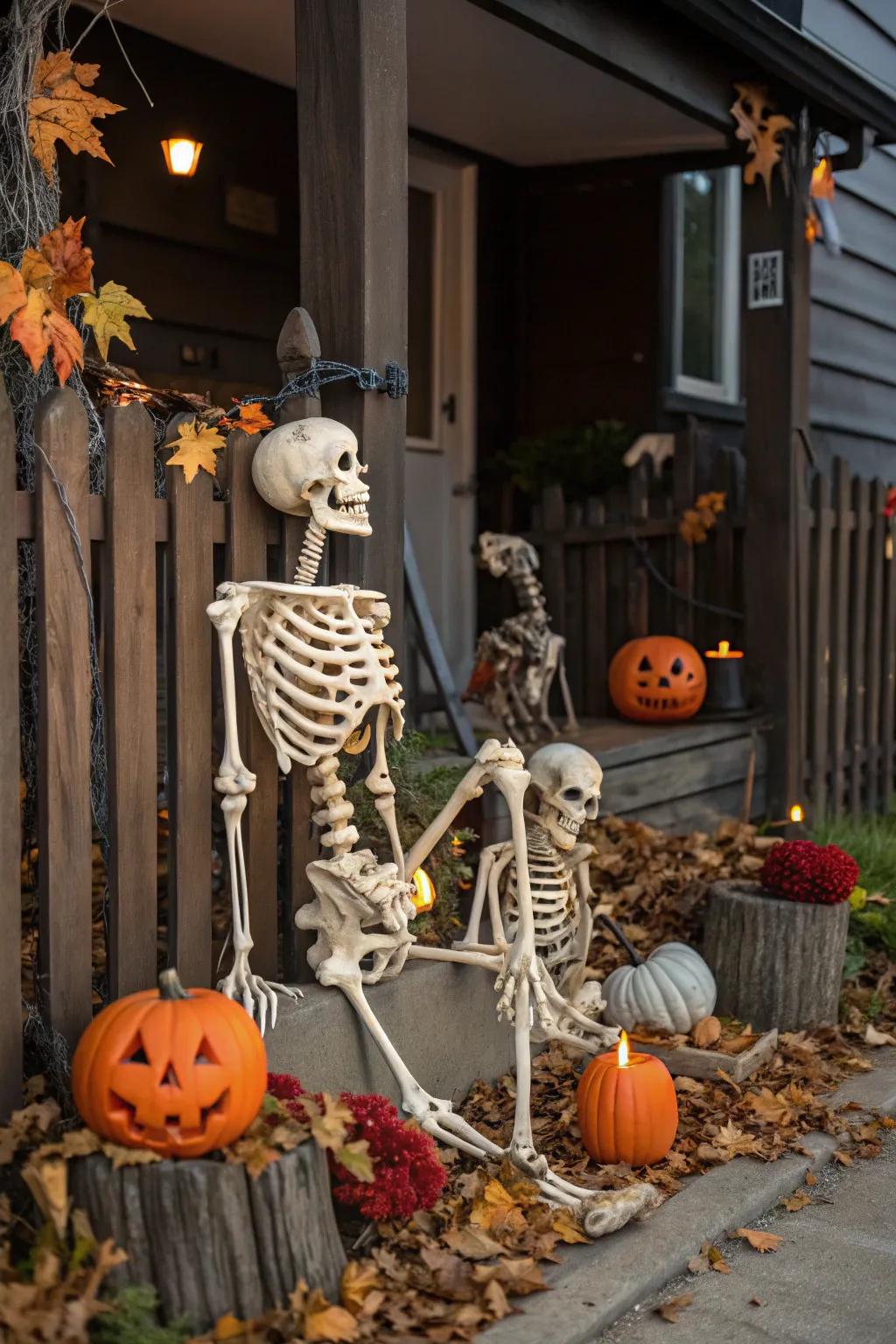 A skeleton family relishing a relaxed day on the porch.