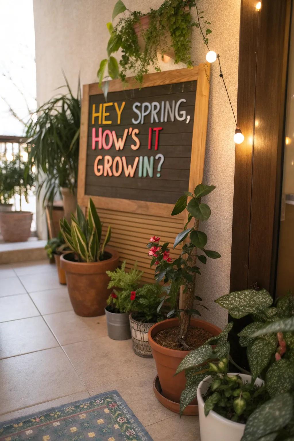 Welcome your guests with an amusing take on springtime growth.