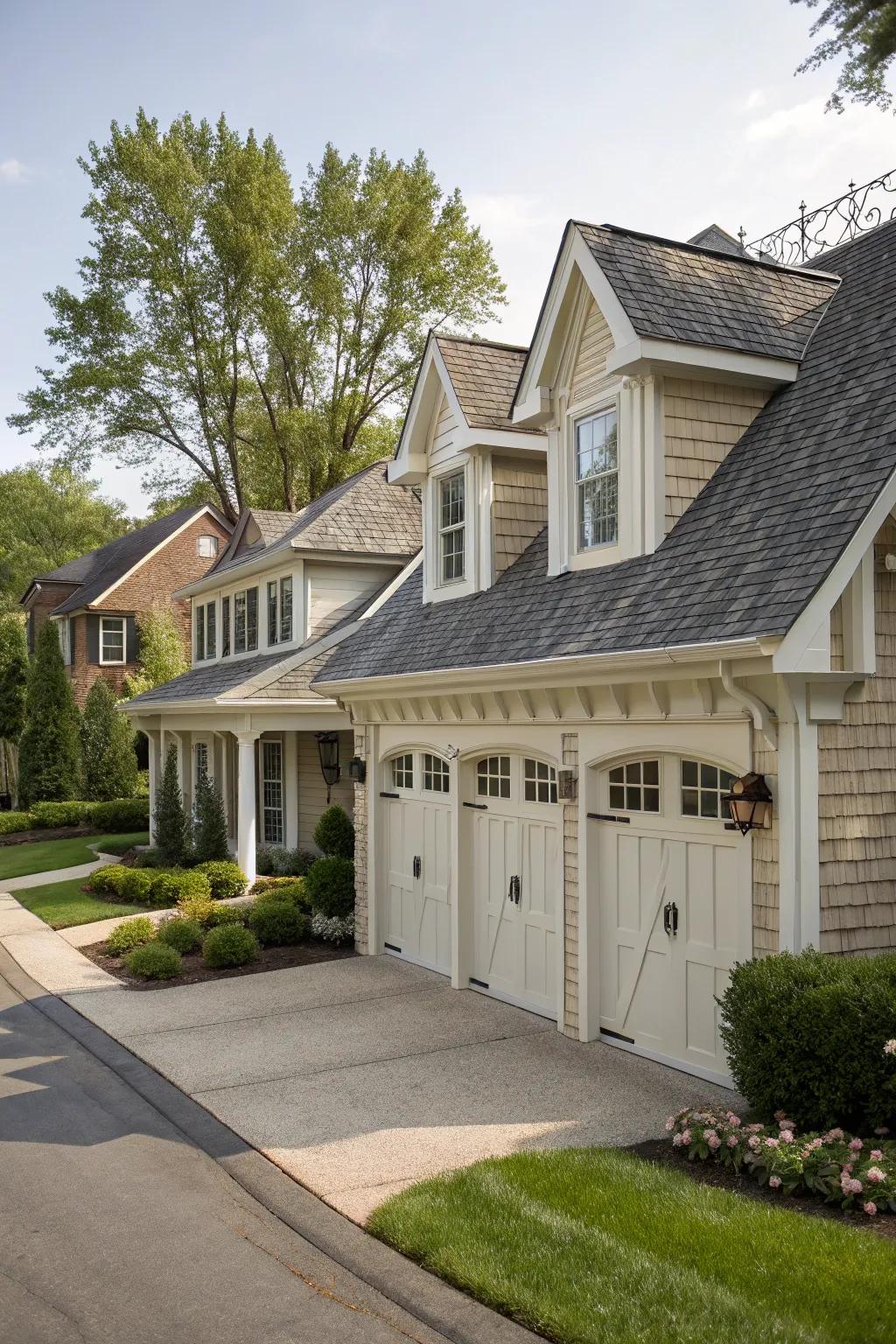 Gabled dormers infuse a sense of timeless elegance into any garage.