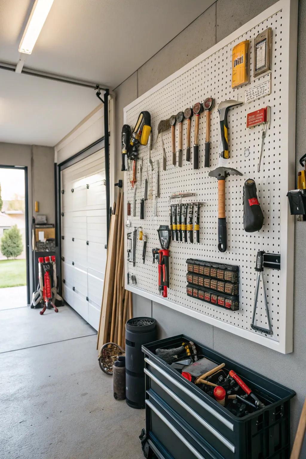 Keep your tools well-organized and easy to get to with pegboards.