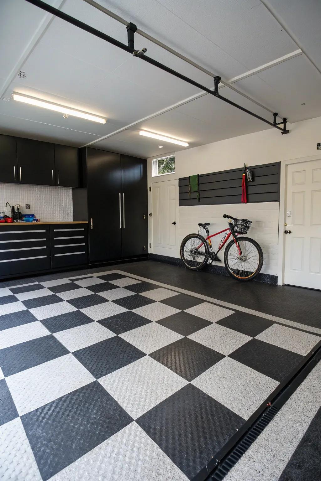 Monochrome style for a polished, modern garage.