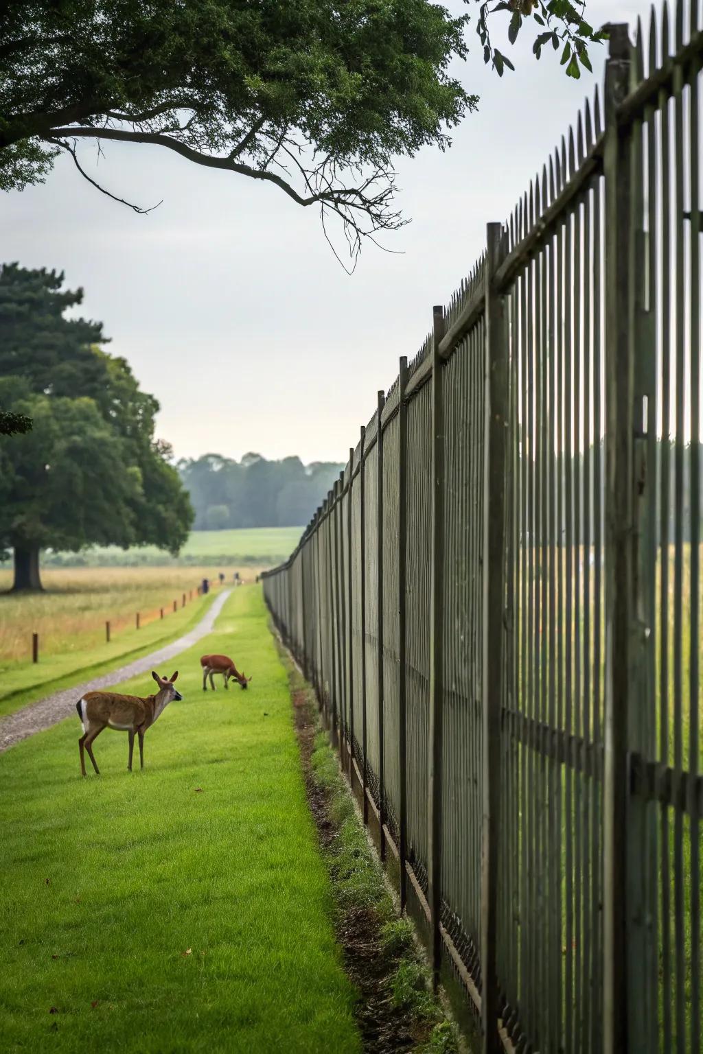 A substantial tall fence effectively prevents deer from entering the garden.