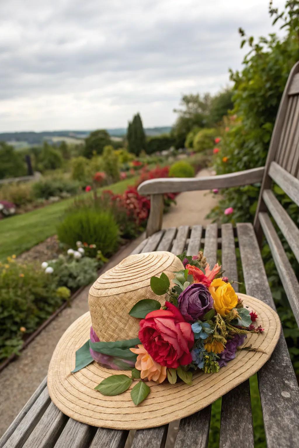 A floral fantasy hat, bringing the garden to your attire.