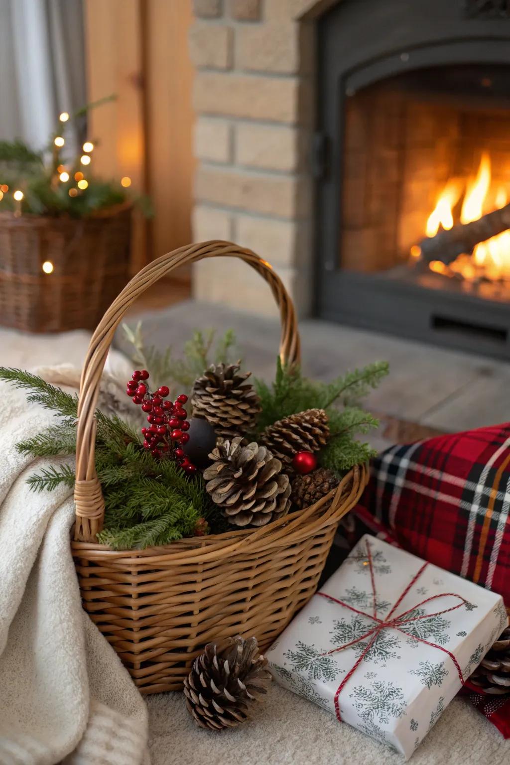 A holiday-inspired winter gift basket.