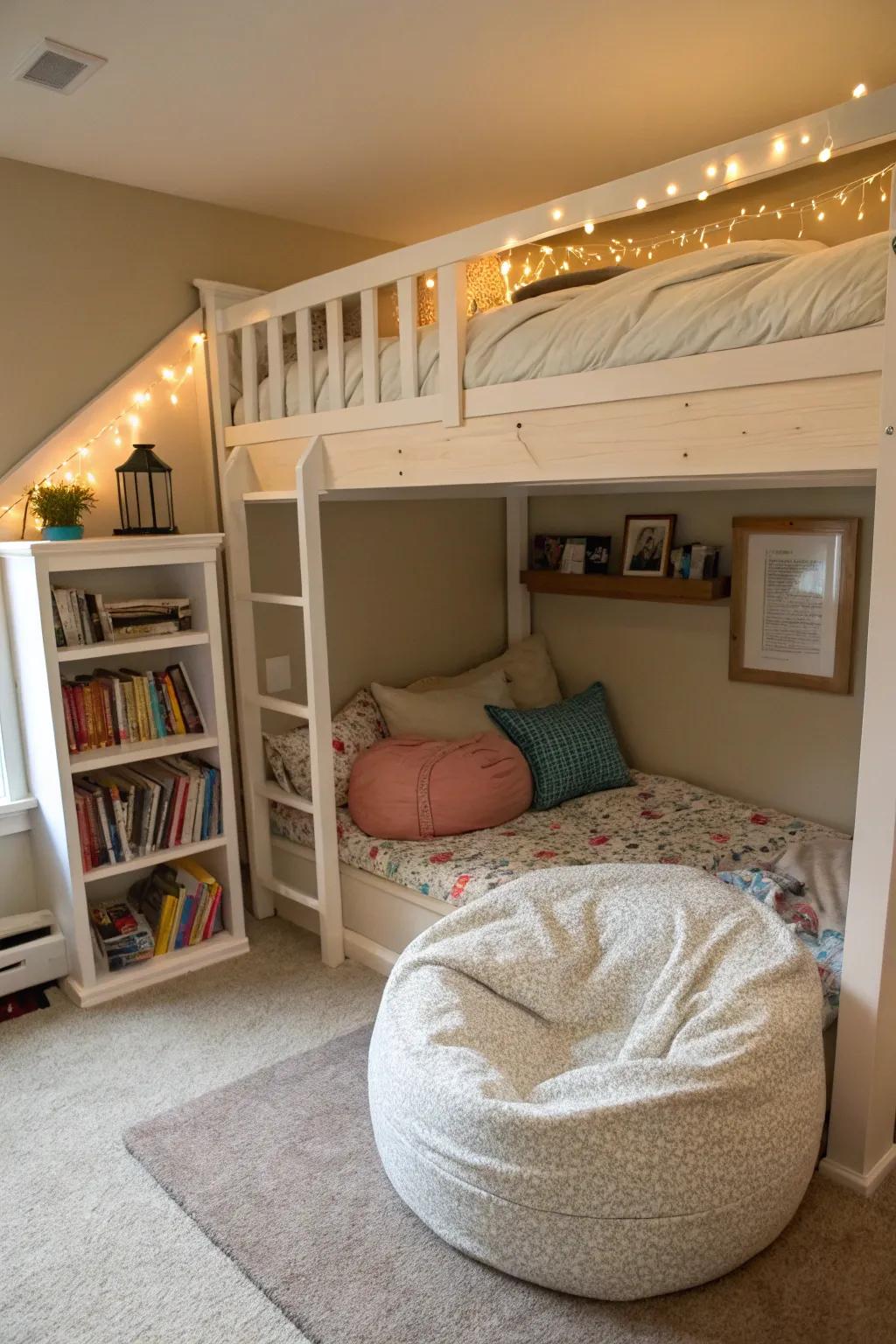 A serene reading corner turns bedtime stories into a cherished moment.